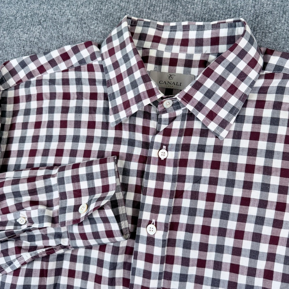 Canali Shirt Mens XL Purple Gray Plaid Check Long Sleeve Button Up Made in Italy